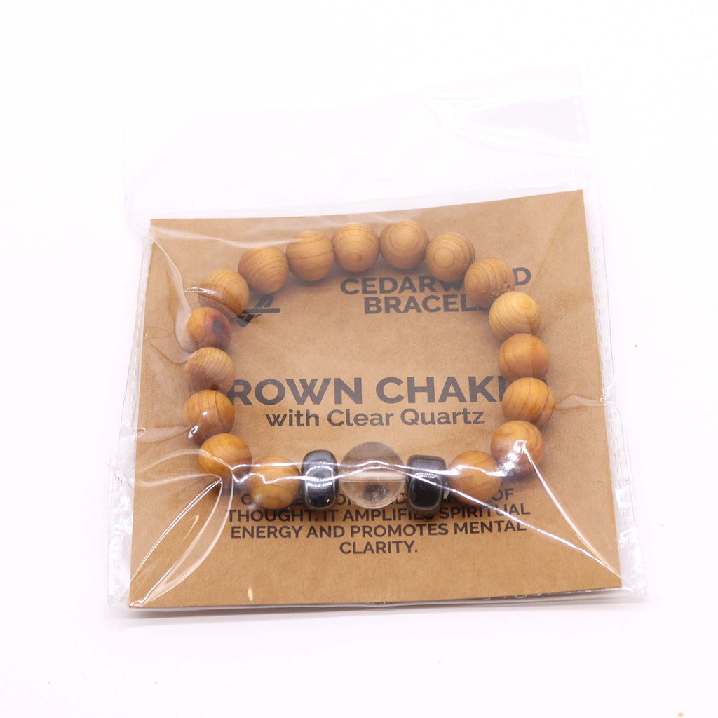 Cedarwood Crown Chakra Bangle | Clear Quartz Crystal | Spiritual Wellness Jewellery