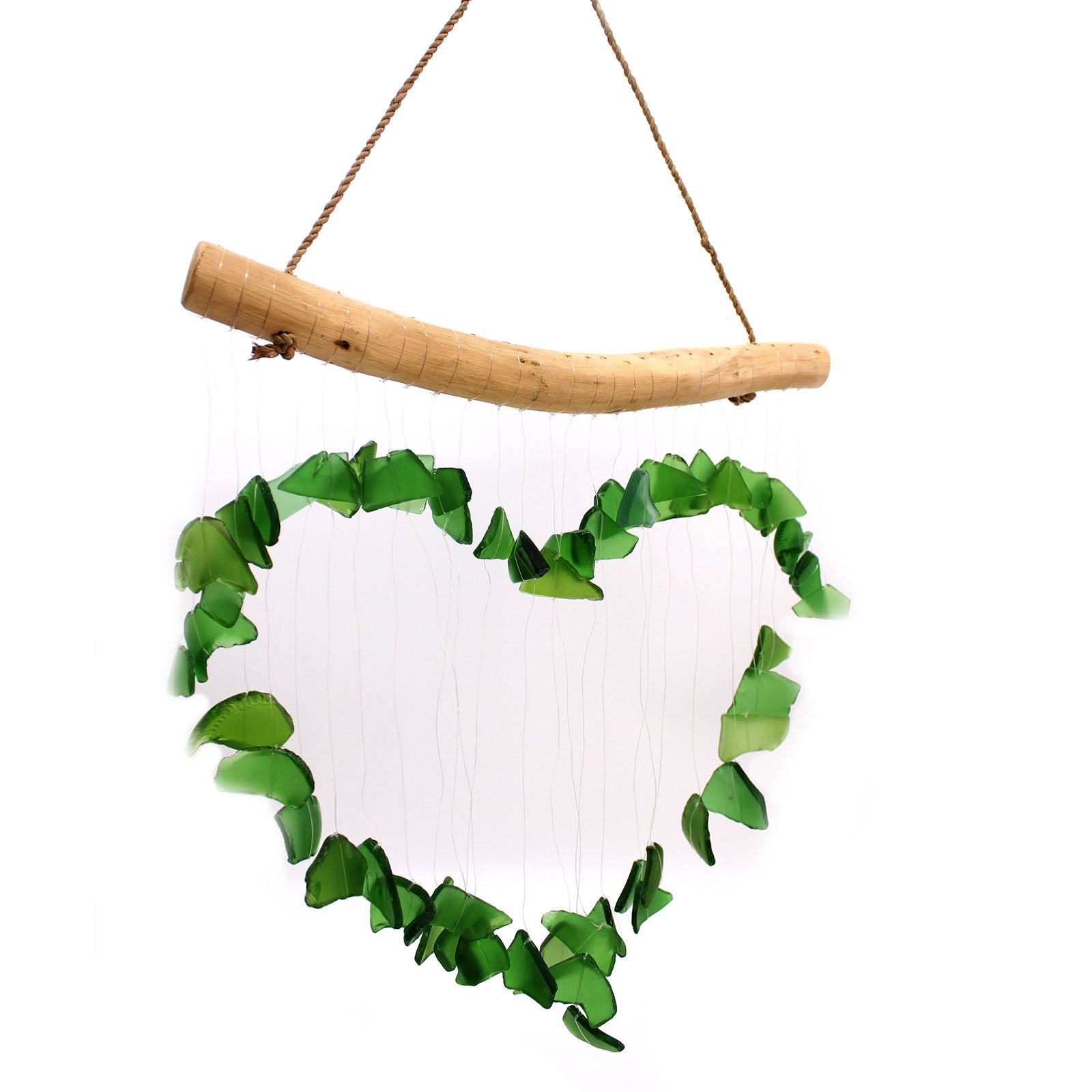 Green Glass Heart Wind Chime | Handcrafted Garden Decoration Gift