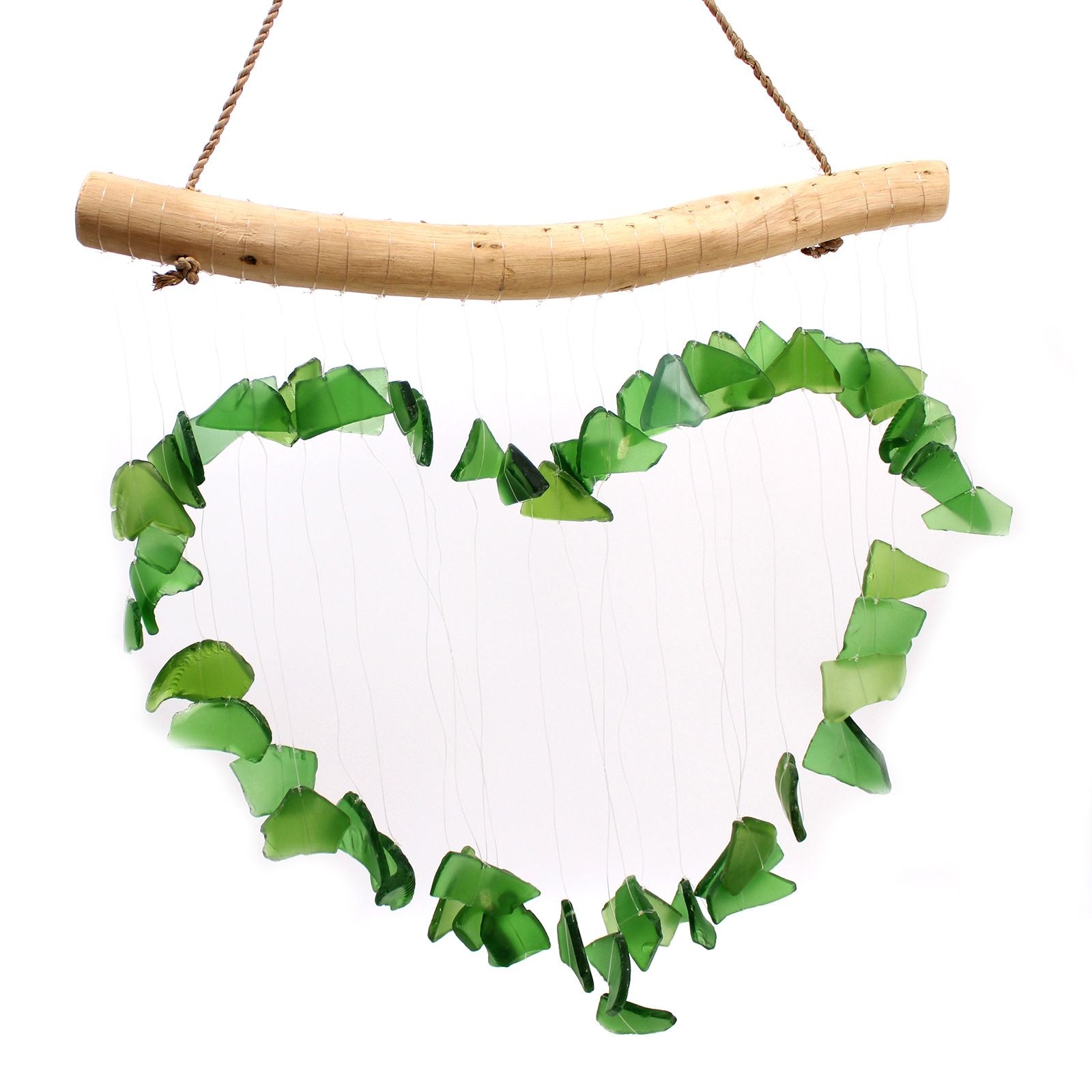 Green Glass Heart Wind Chime | Handcrafted Garden Decoration Gift