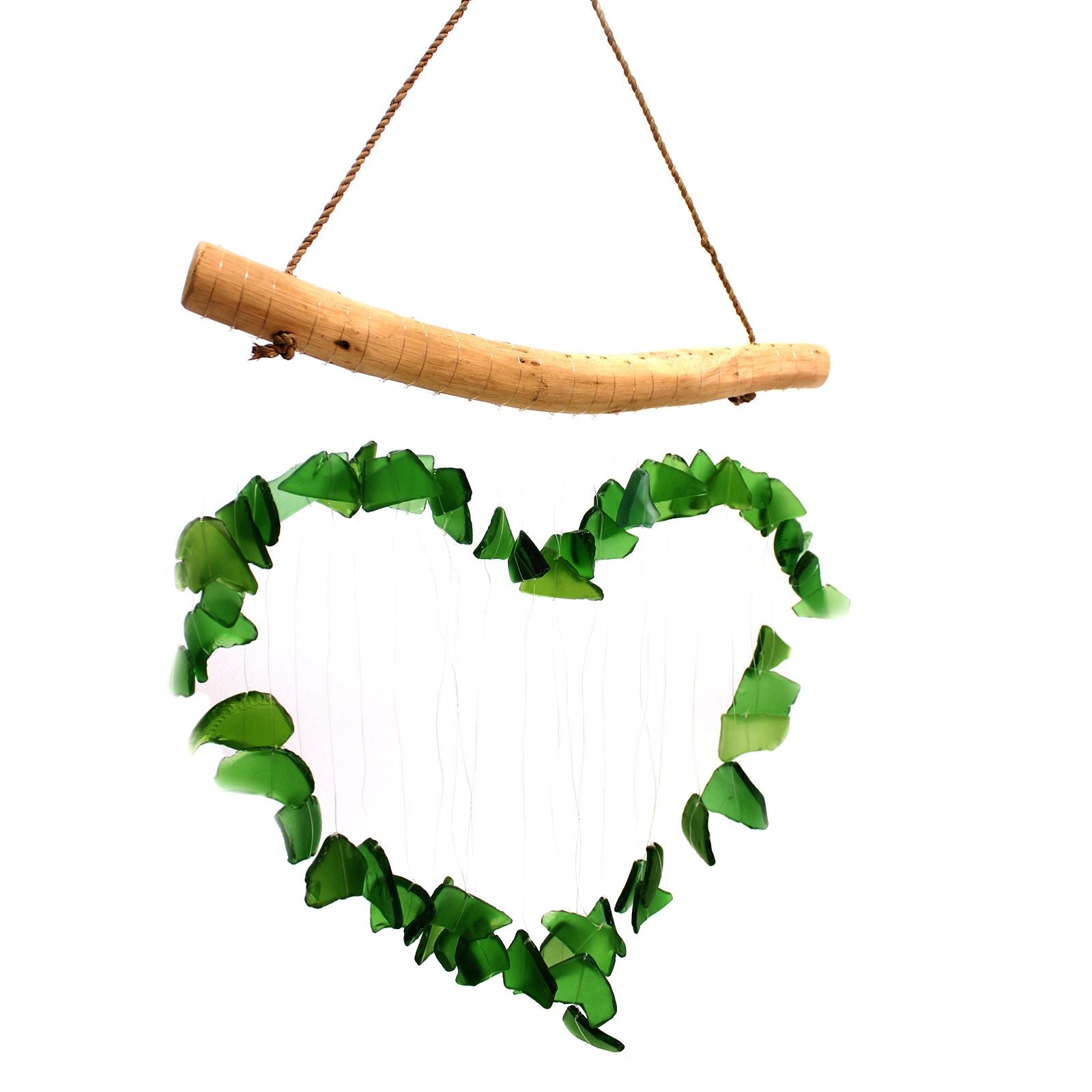 Green Glass Heart Wind Chime | Handcrafted Garden Decoration Gift