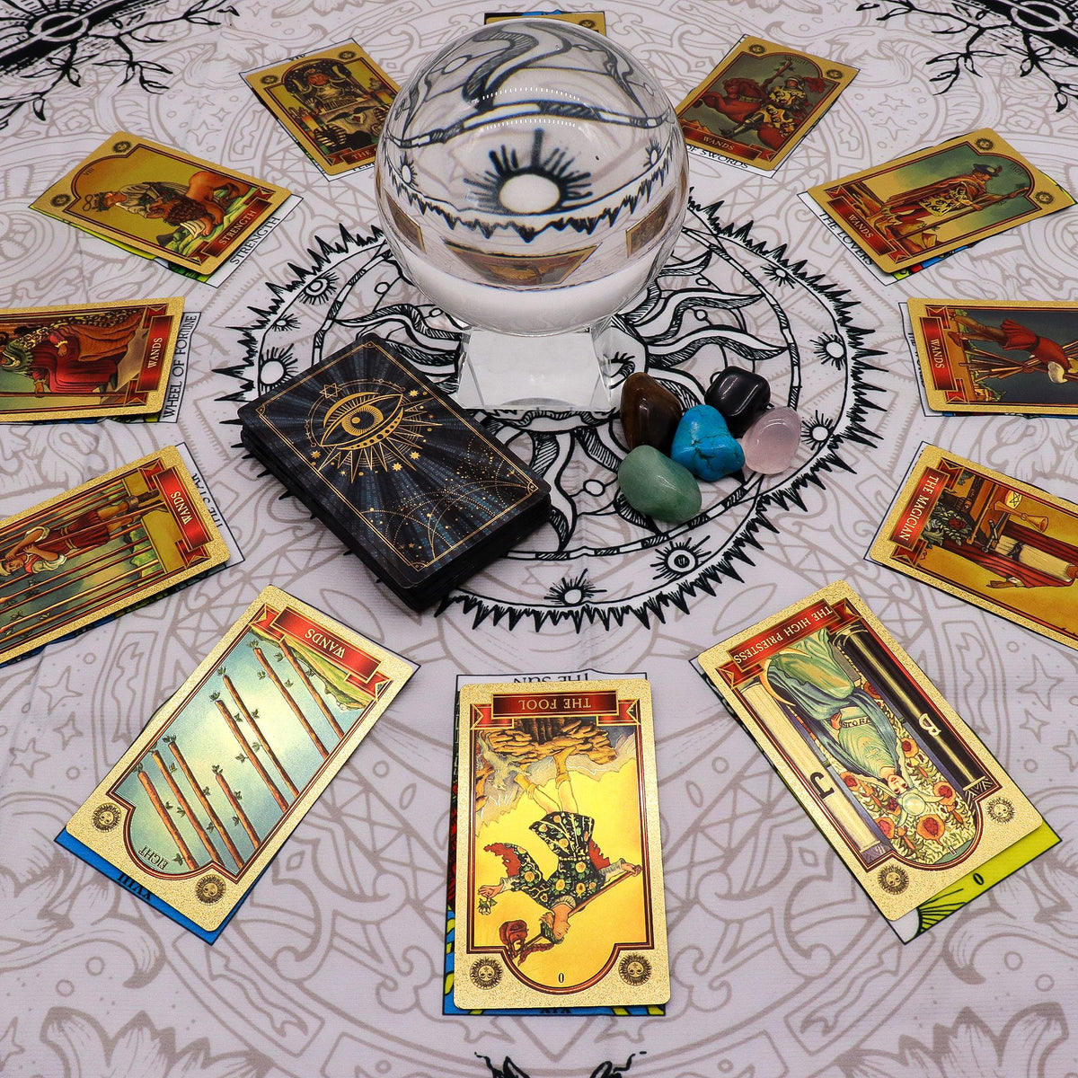  Tree of Life tarot cloth crystals and cards display spiritual reading mat