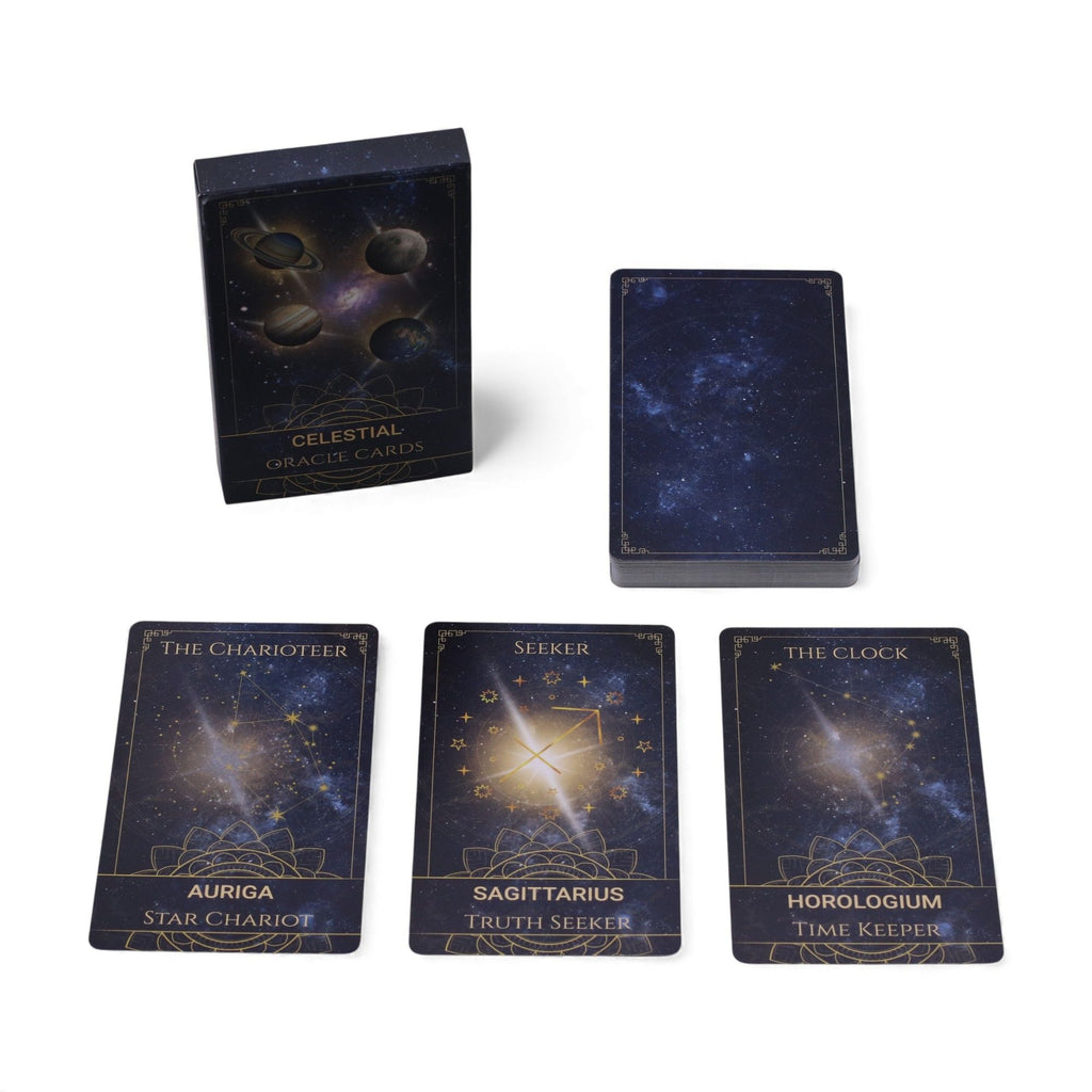 Celestial Energy Atlas Oracle Cards individual cards dark background gold detail