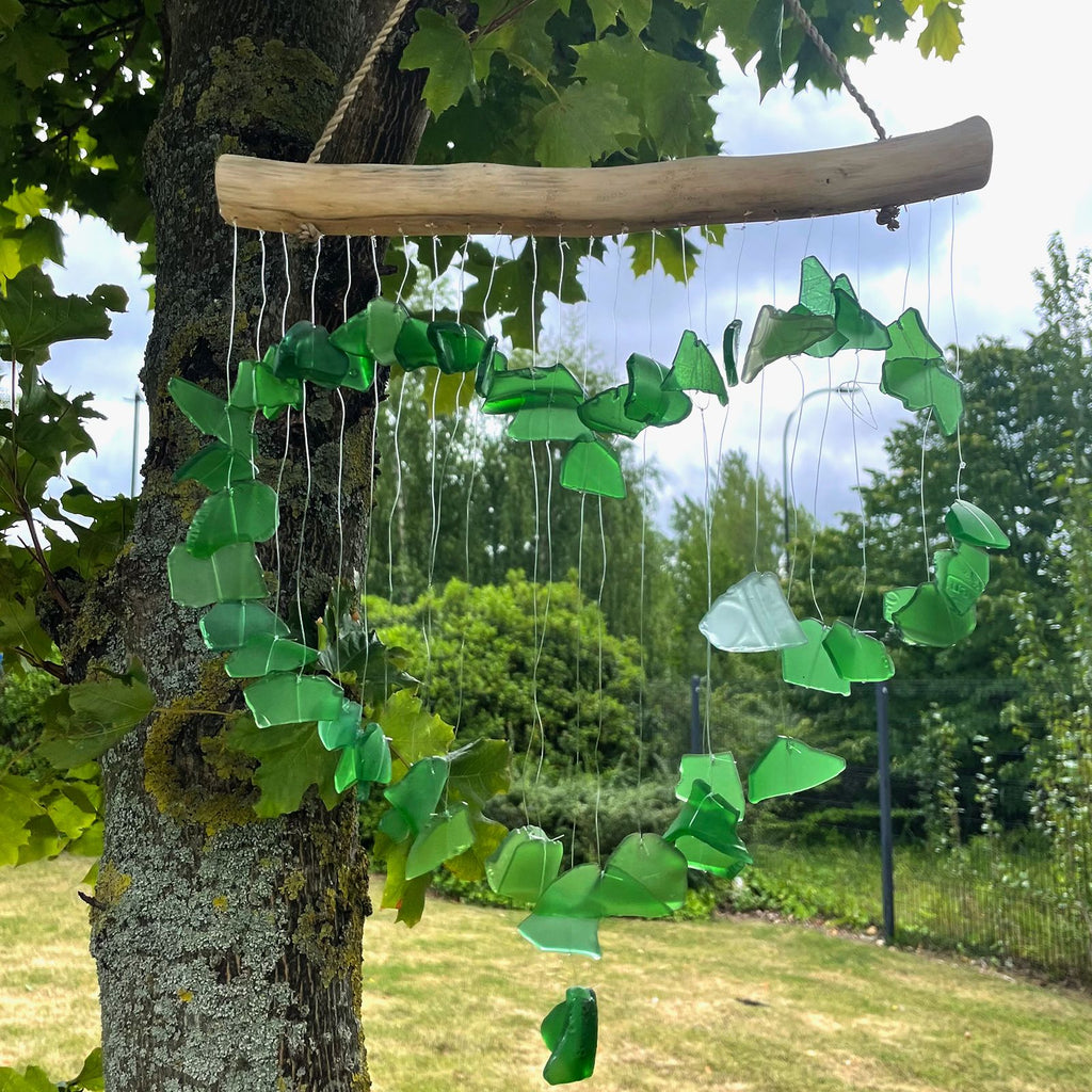 Green Glass Heart Wind Chime | Handcrafted Garden Decoration Gift