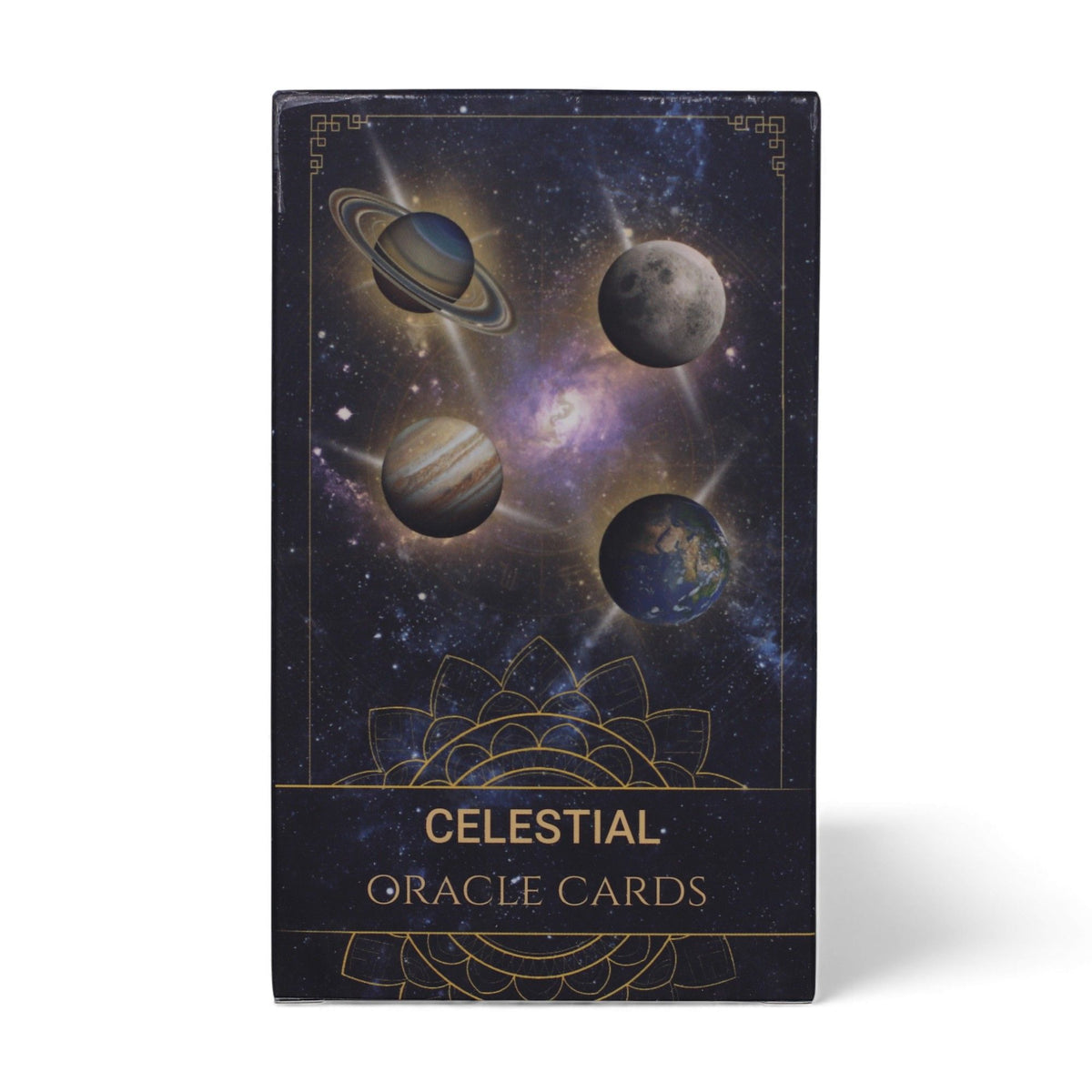 Celestial Energy Atlas Oracle Cards box front midnight navy celestial design