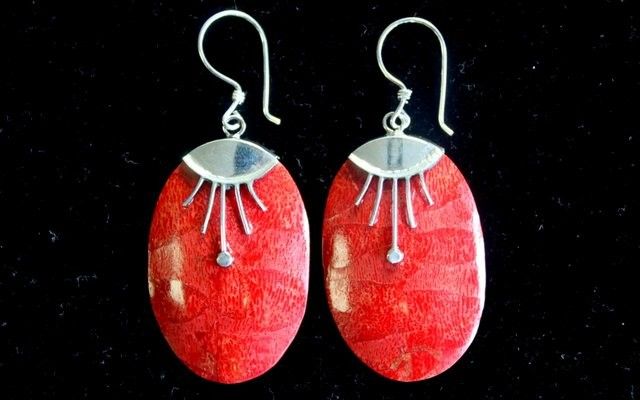 925 Silver Earrings | Oval Décor | Handcrafted Coral & Silver