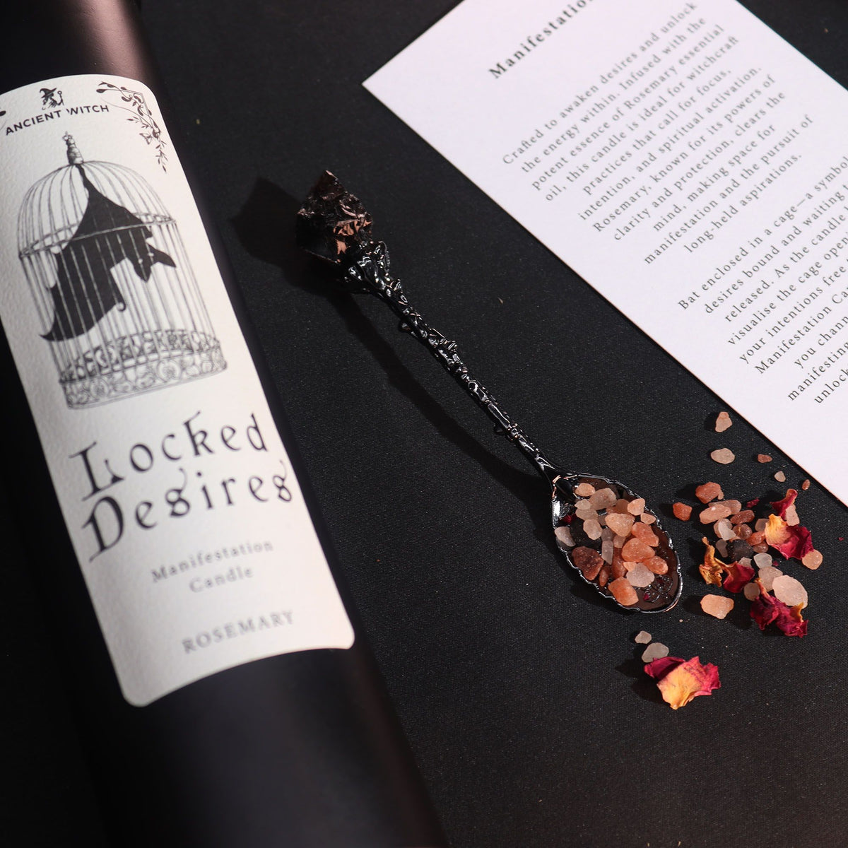 Locked Desires spell candle rosemary scent gothic gift boxed