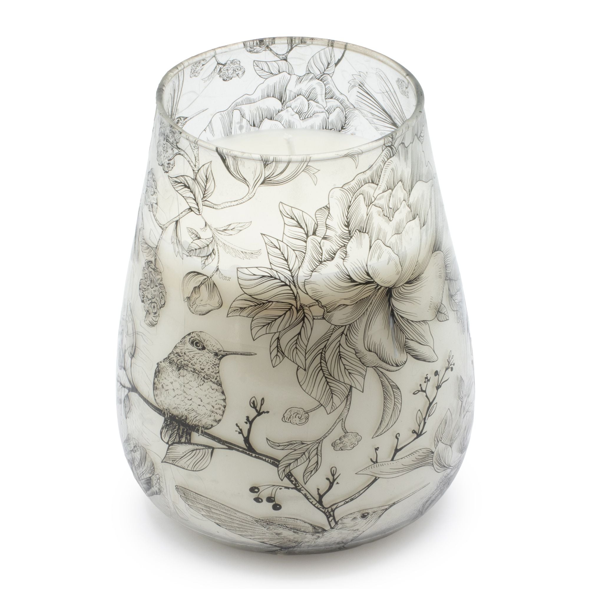 Drawn by Flame Tall Glass Jar Candle | Floral Bird Illustration Design
