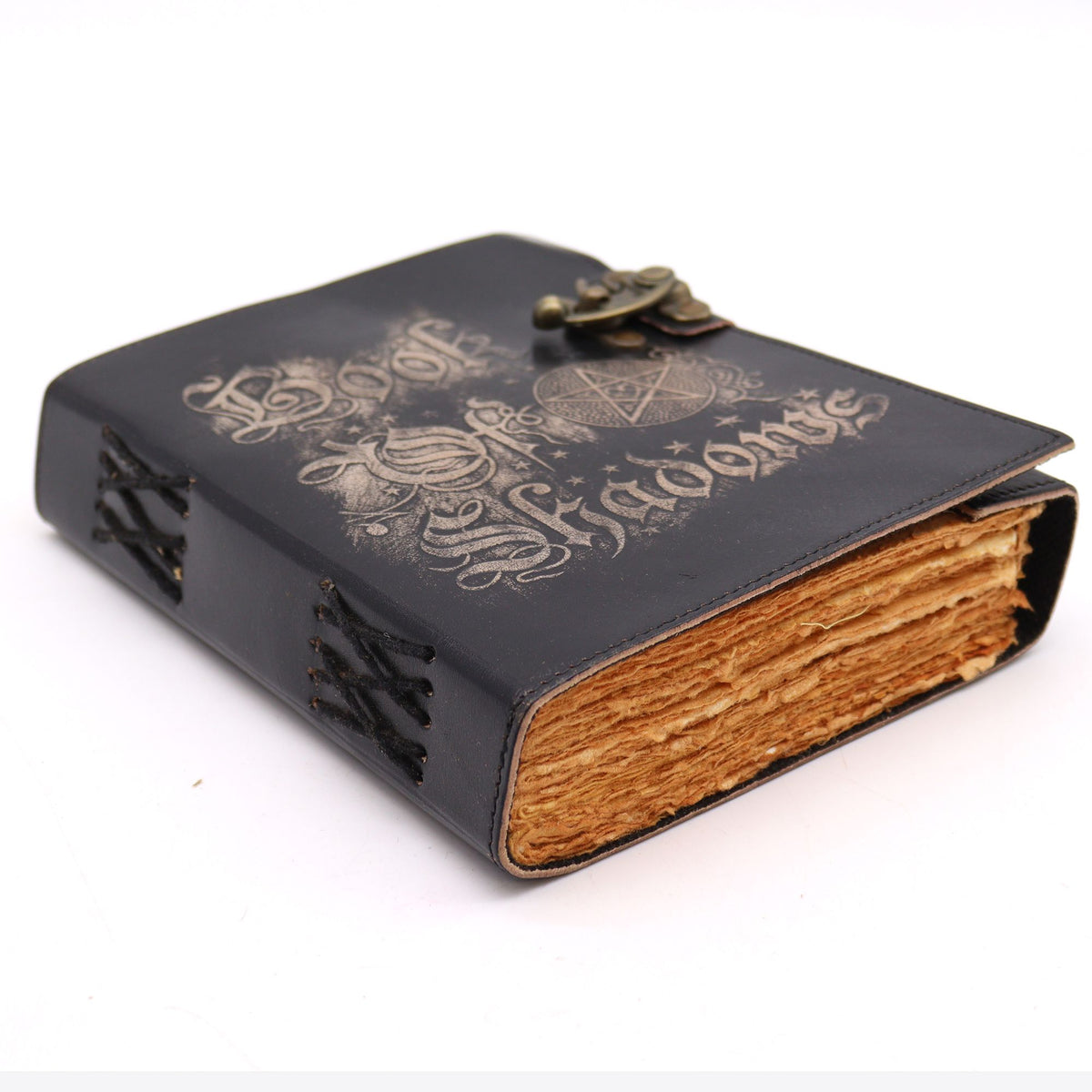 Book of Shadows embossed leather cover close up gothic witch journal gift