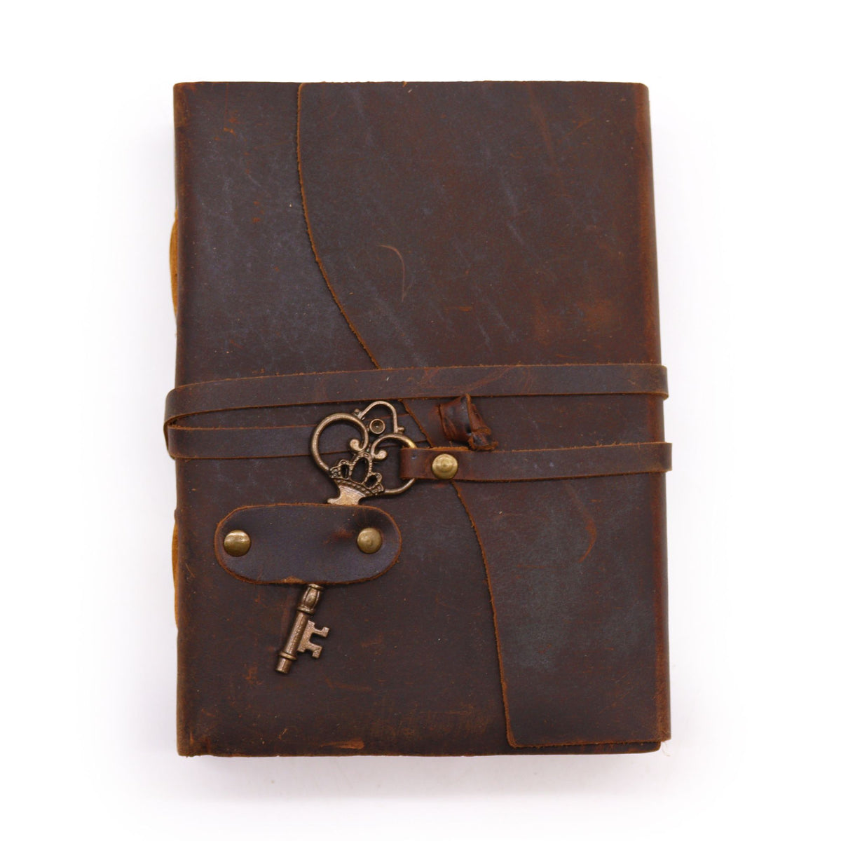 Oiled leather key journal open pages deckle-edged spell book witch journal