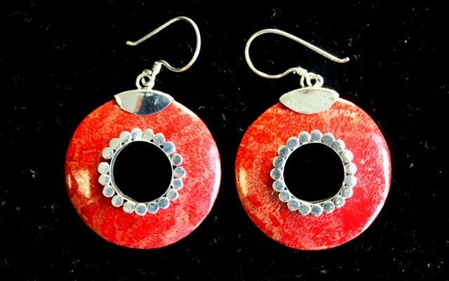 925 Silver Earrings | Donut Design | Handcrafted Coral & Silver