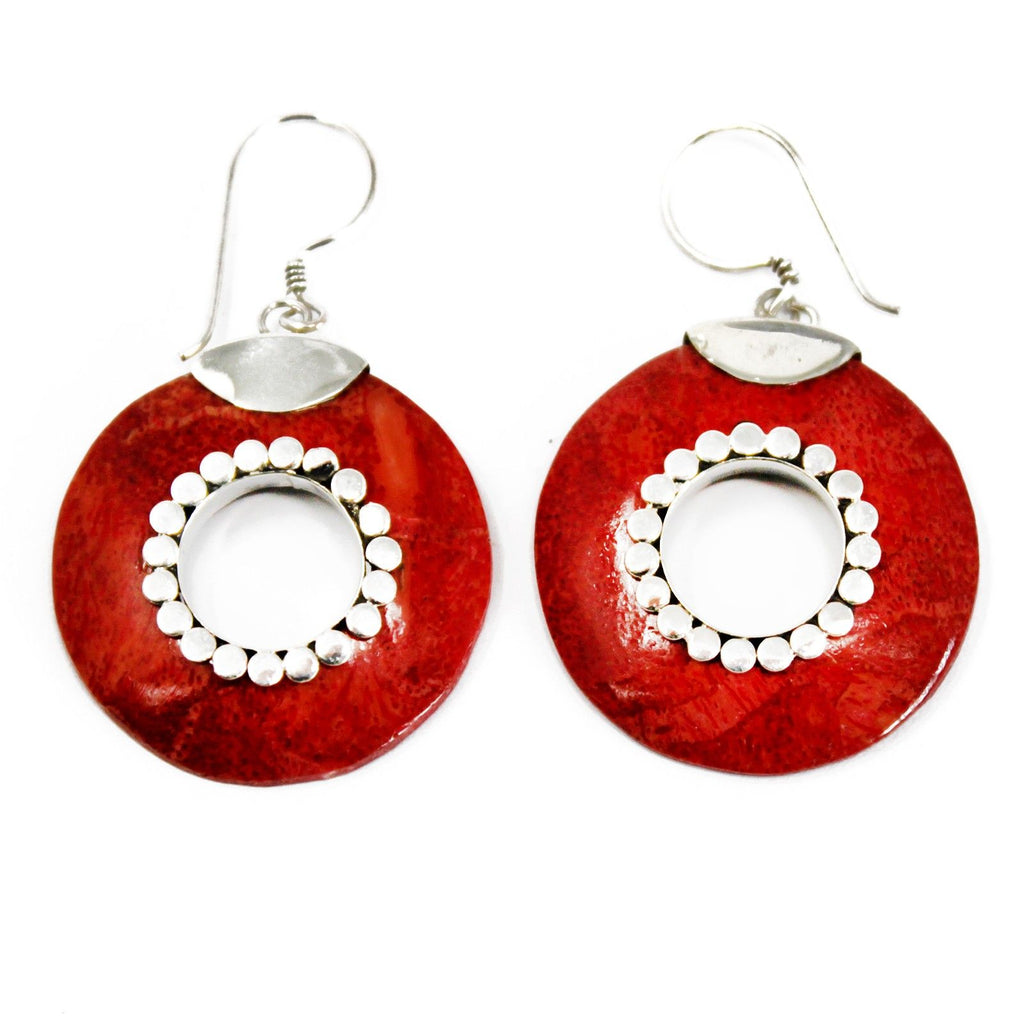 925 Silver Earrings | Donut Design | Handcrafted Coral & Silver