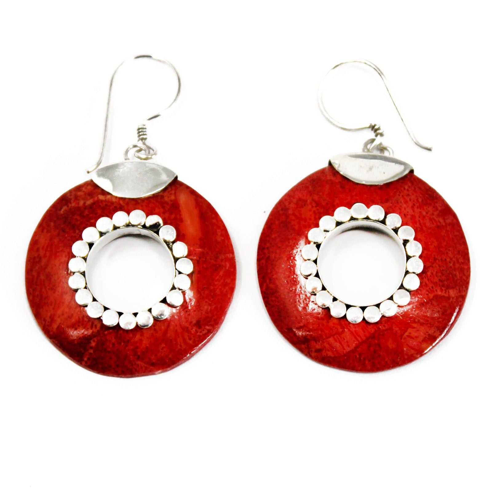 925 Silver Earrings | Donut Design | Handcrafted Coral & Silver