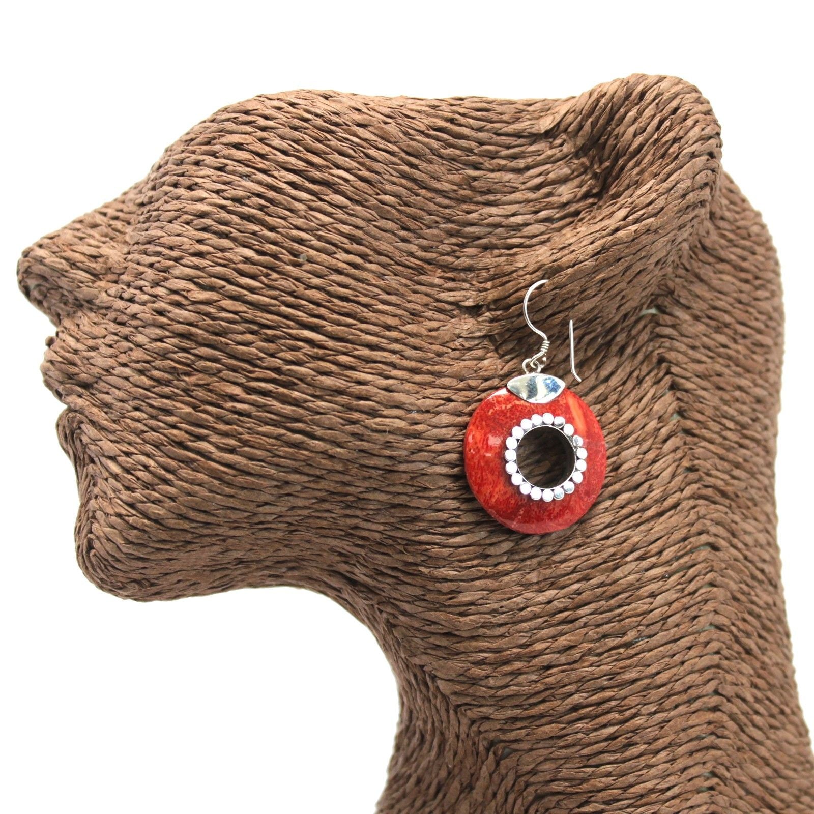 925 Silver Earrings | Donut Design | Handcrafted Coral & Silver