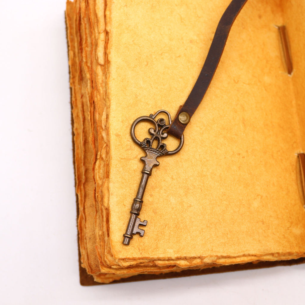 Leather journal with lock and key detail vintage antique style writing book