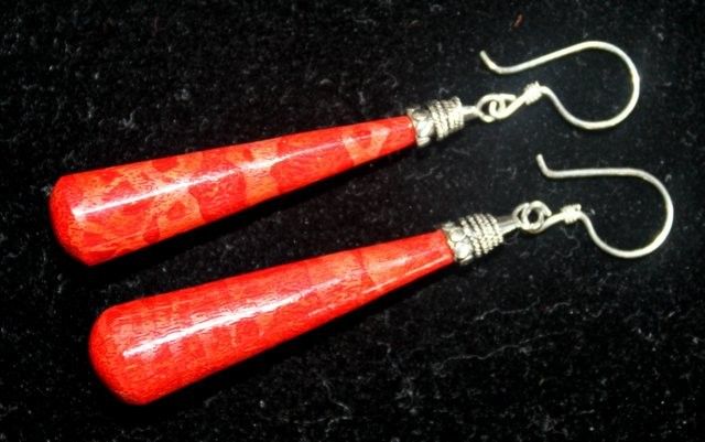 925 Sterling Silver Long Teardrop Earrings | Red Coral & Silver Drop Dangle