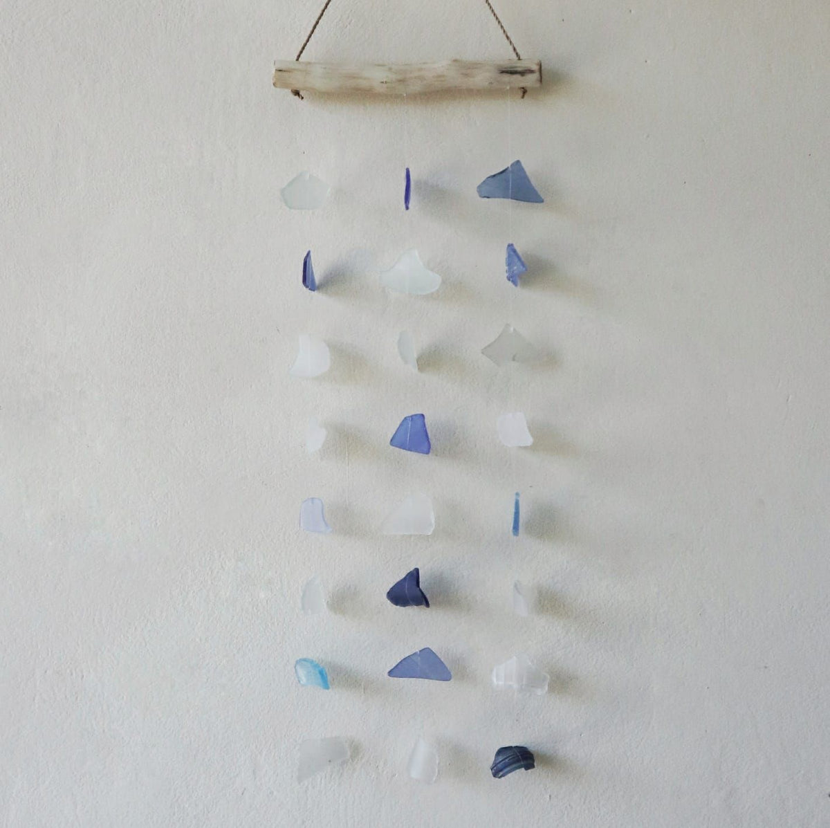 Three drop blue and white glass wind chime — eco-friendly garden gift
