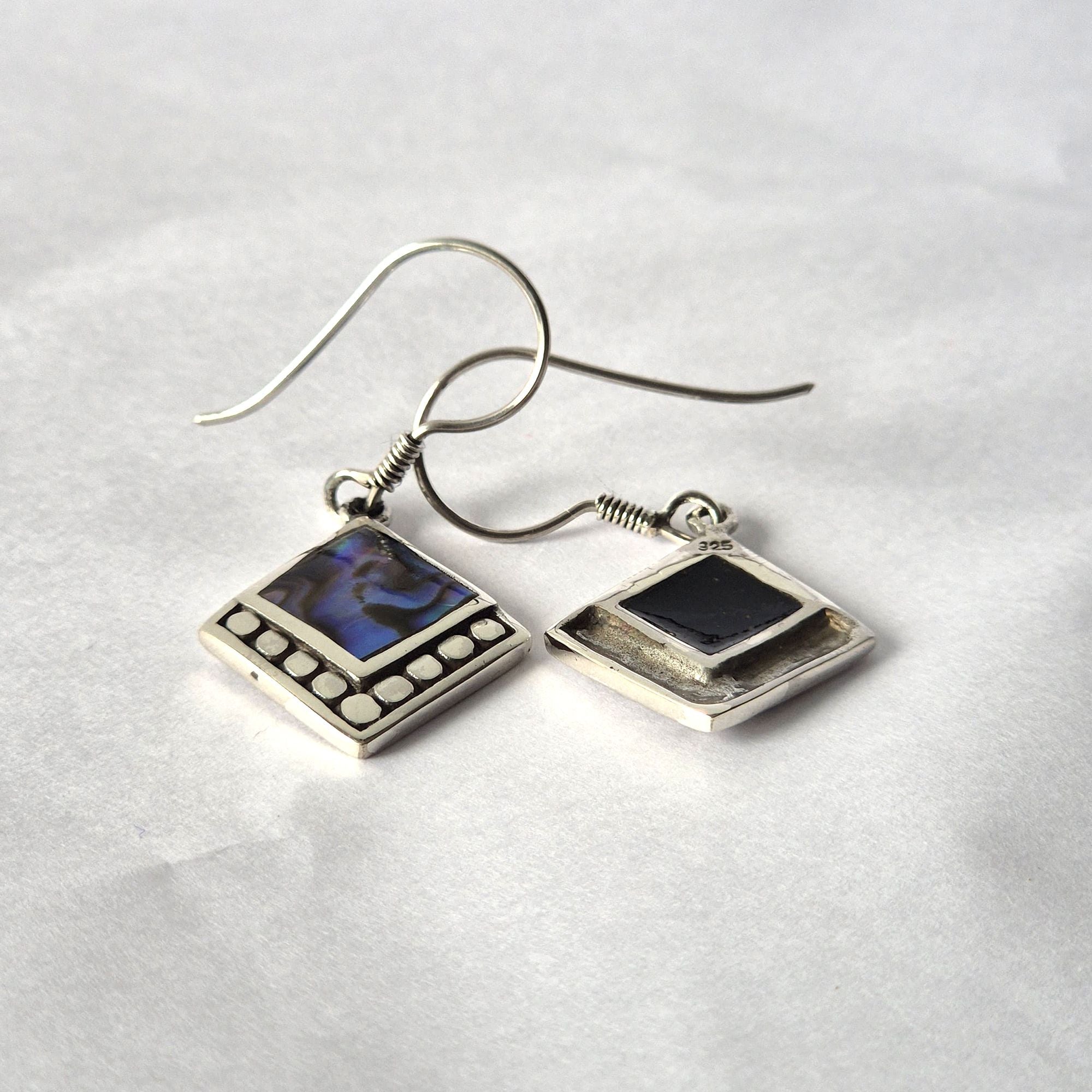 Shell & Silver Earrings | Square Dots Abalone | Handcrafted 925 Silver