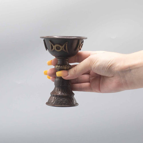 Triple Moon ritual goblet copper close up witchcraft altar tool UK