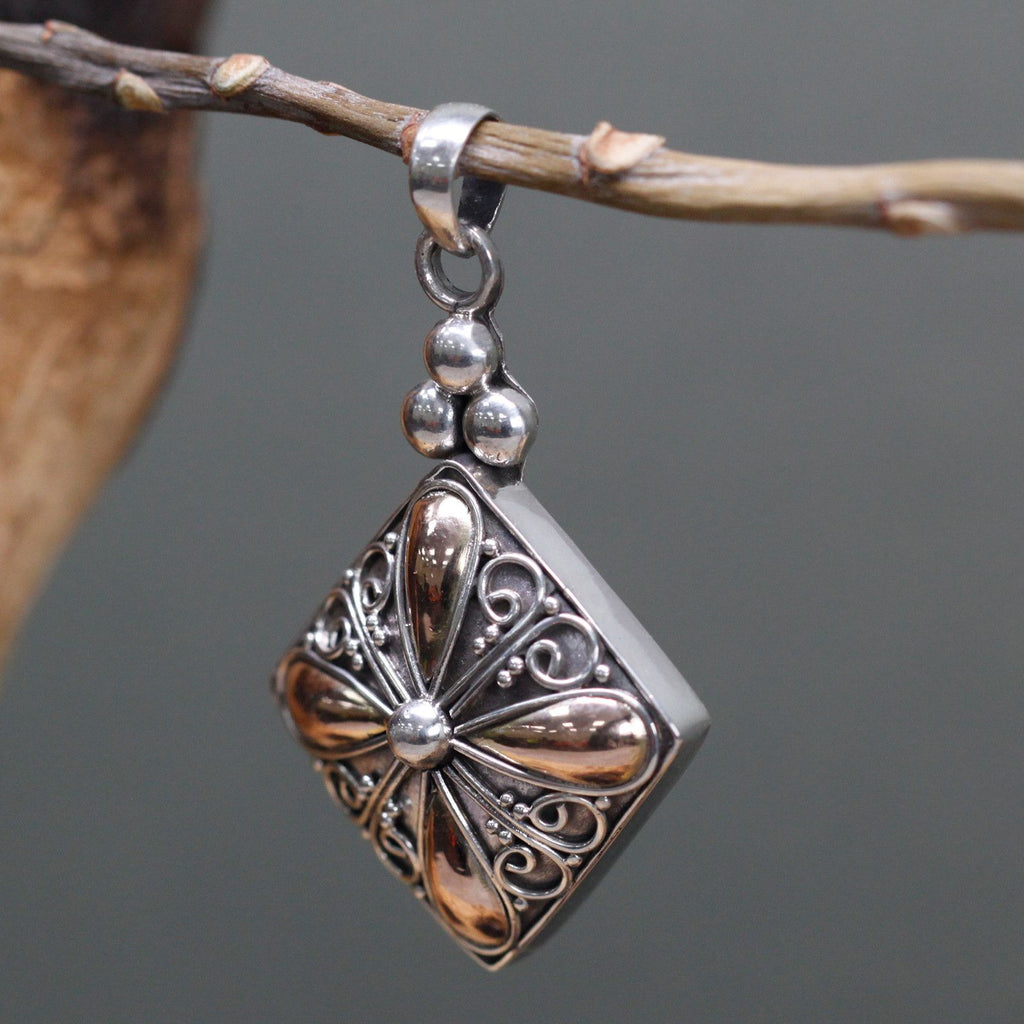 Bali Square Drop Pendant - 18k Gold & 925 Silver | Exotic Mystic Jewellery
