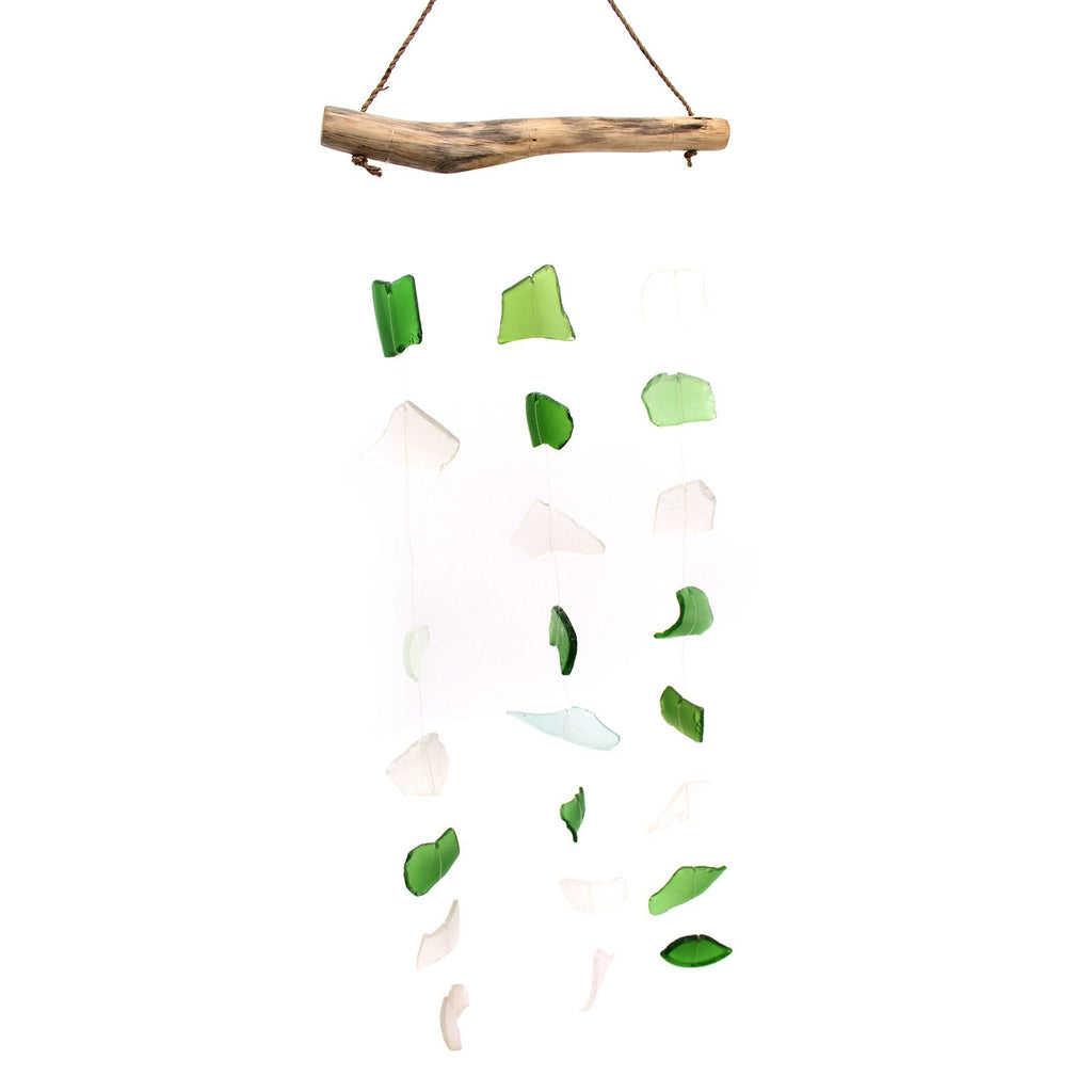Three Drop Glass Wind Chime - Green & White