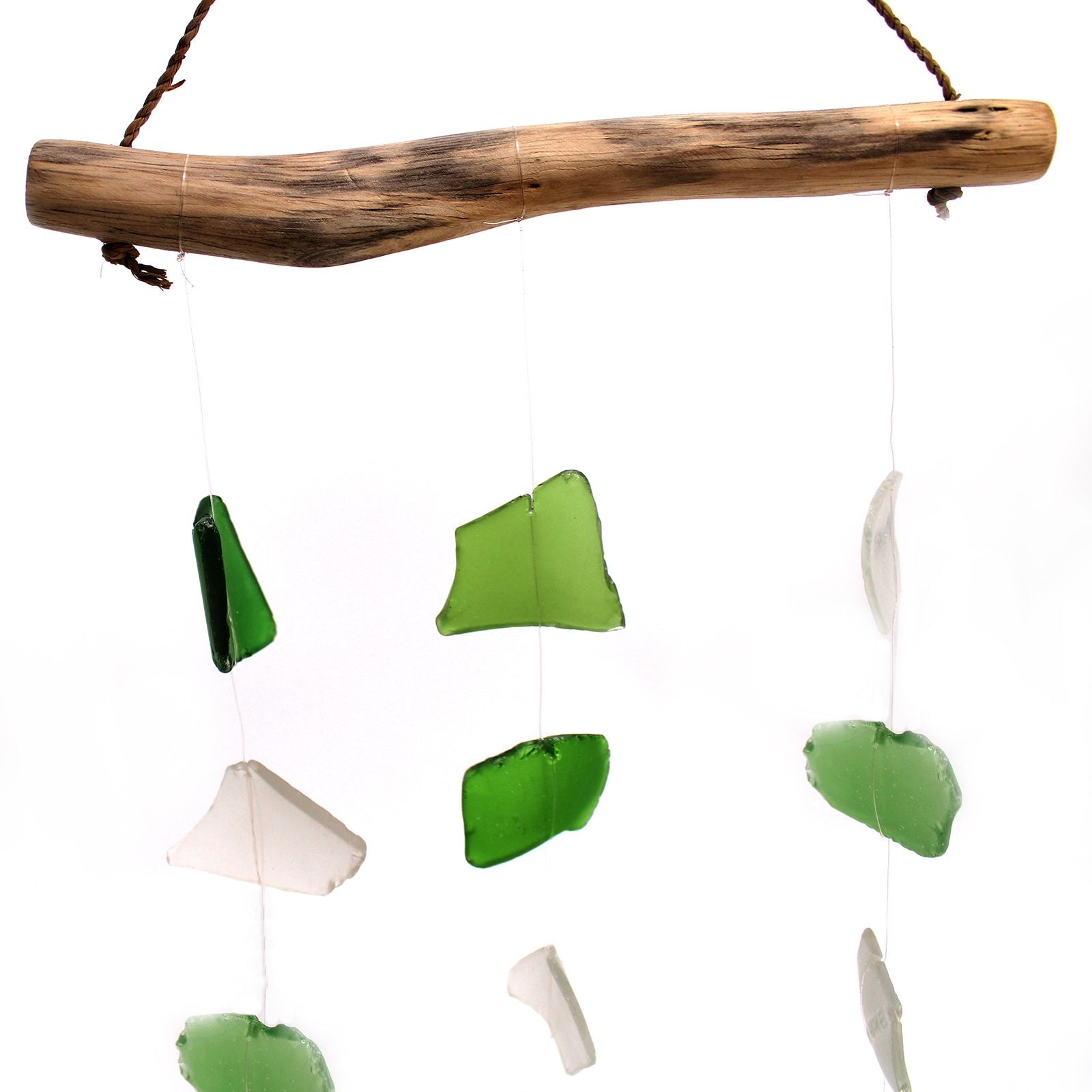 Three Drop Glass Wind Chime - Green & White