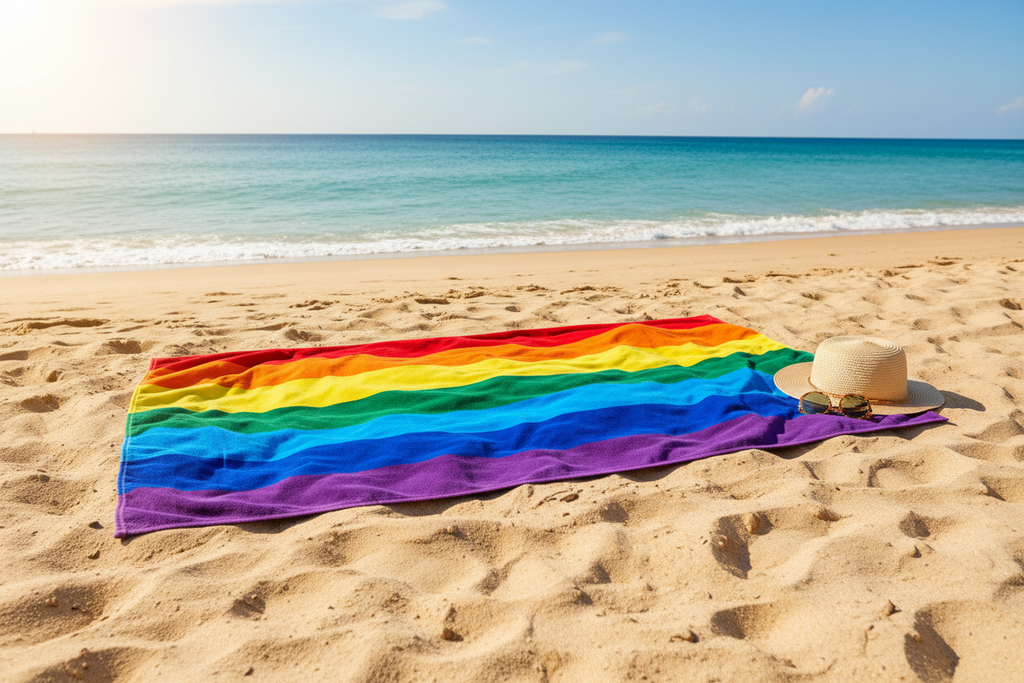Beach towel on sand
