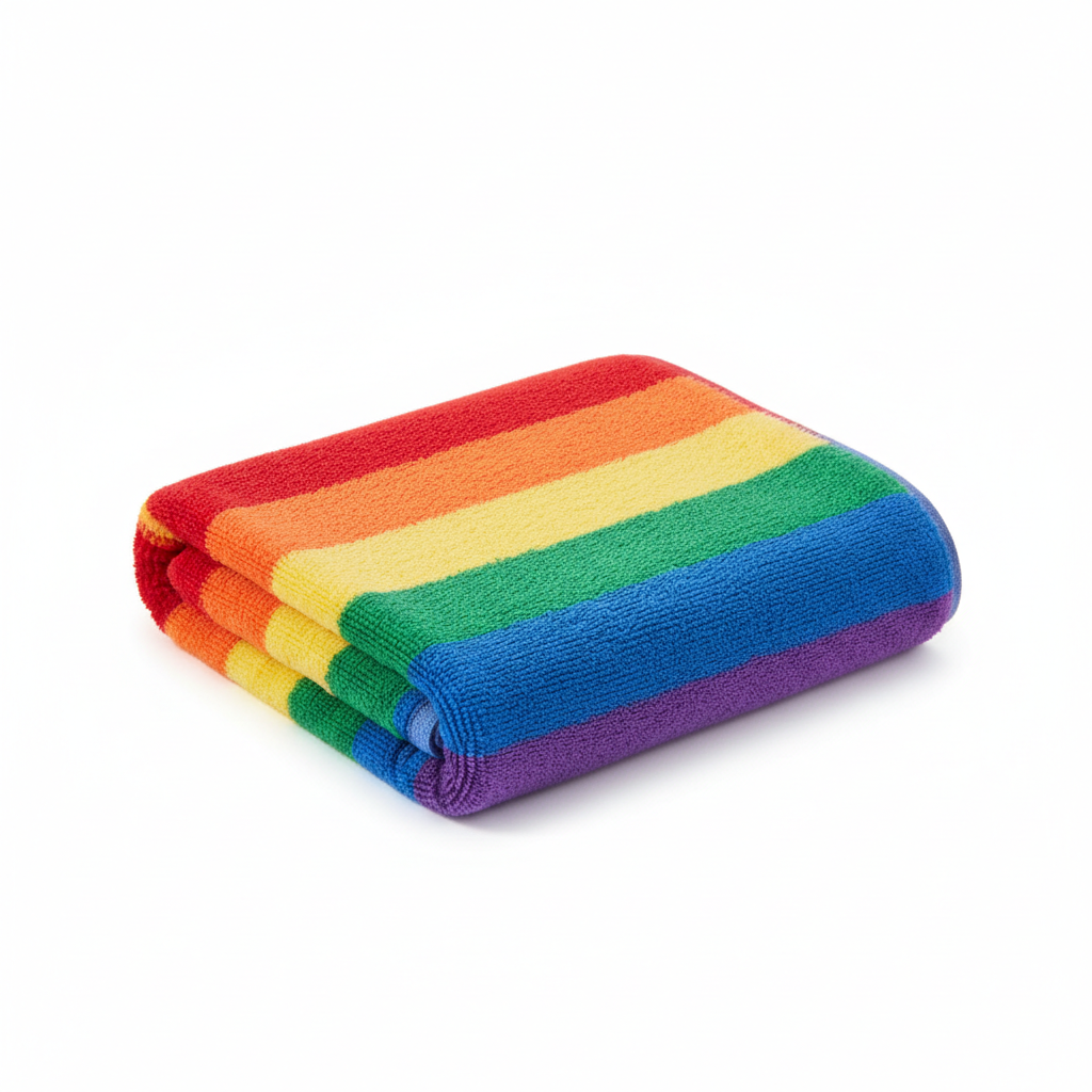 Rainbow pride beach towel folded product shot