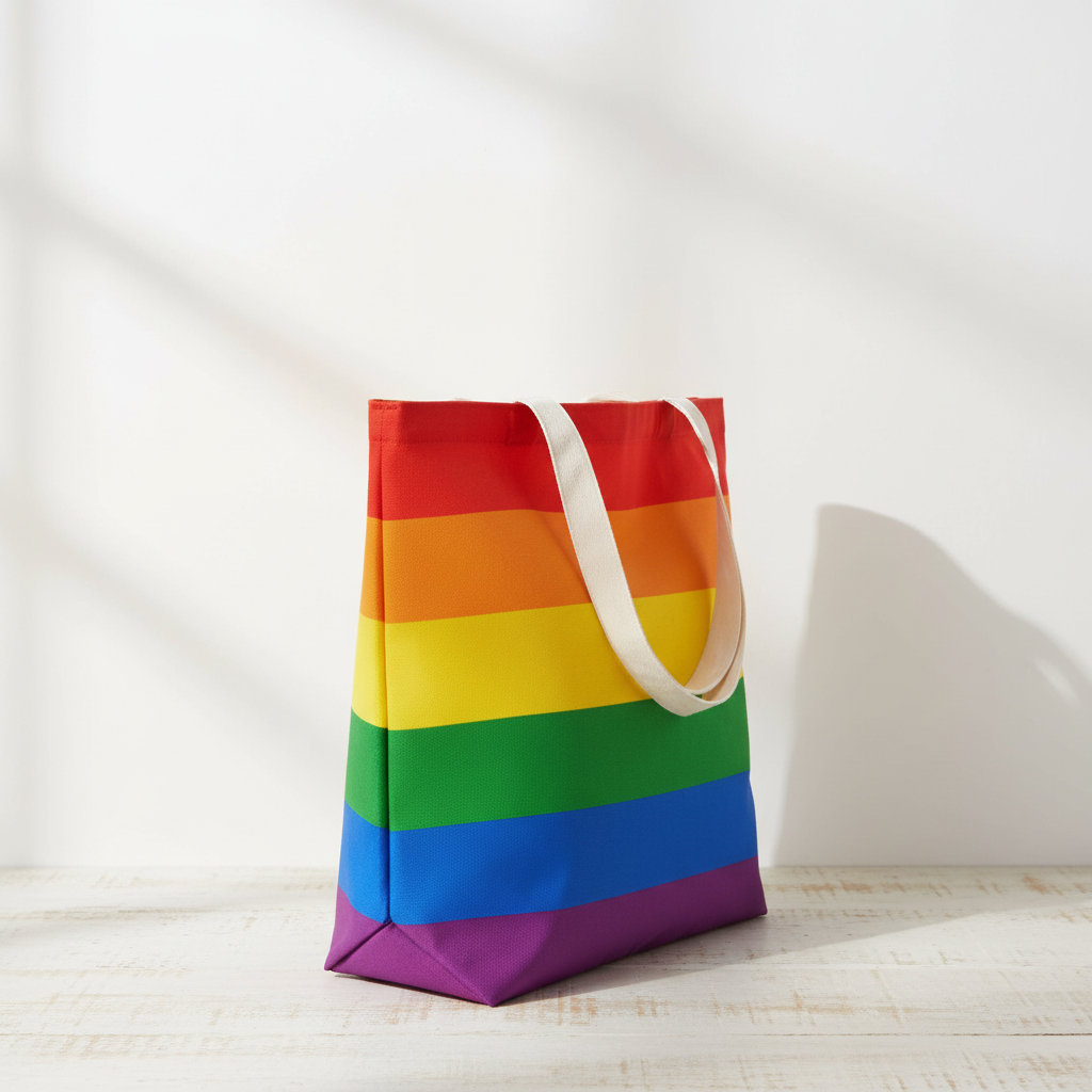 Pride Rainbow Tote Bag - side angle view