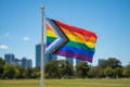 Progress Pride Flag flying on flagpole