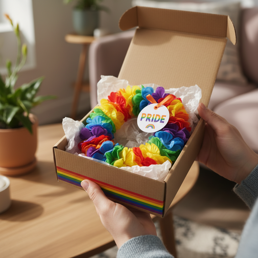 Rainbow pride lei as a gift