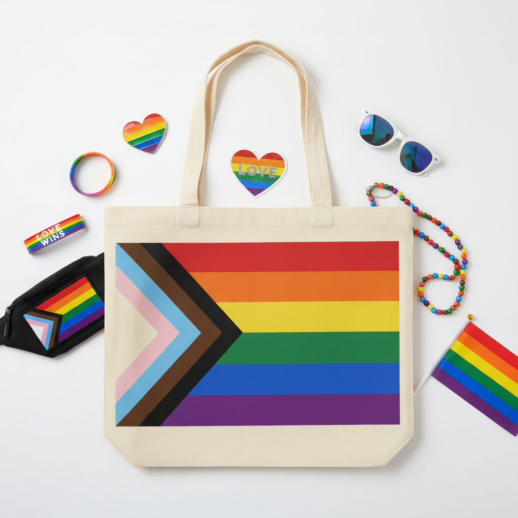 Progress Pride Tote Bag - Flat Lay